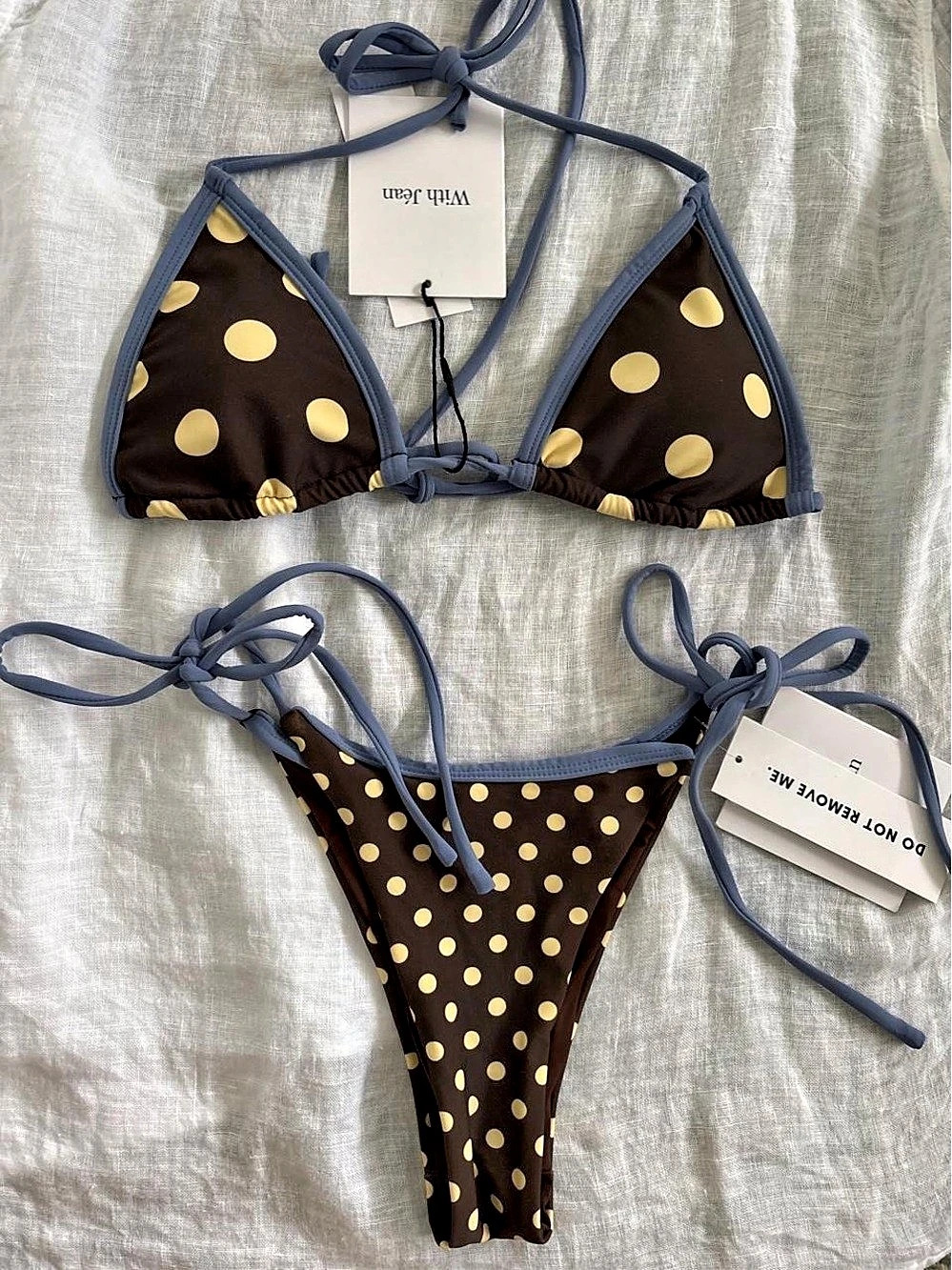 with jean juni swim Polka Dot Bikini Brown & Blue